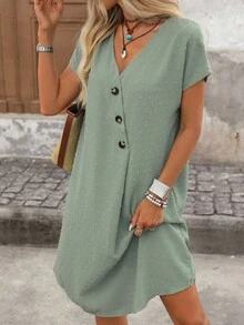 Brillora Váy midi chấm bi Thụy Sĩ màu trơn màu kaki mùa hè dành cho nữ - Màu xanh Bạc hà - Xem 2