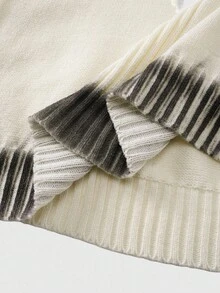 ROMWE MEN Street Life Men's Casual Gothic Graphic Pattern Colorblock V-Neck Pullover Sweater, Autumn/Winter - White - View 5