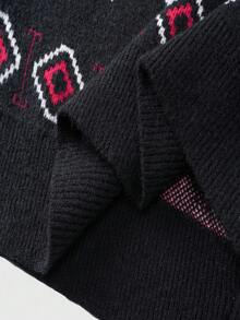 ROMWE MEN Street Life 男士休闲几何骷髅图案纽扣前开衫，秋冬，垃圾摇滚风格 - 黑色 - 查看 5