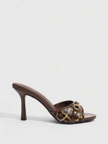 CUCCOO SZL Giày cao gót mũi tròn họa tiết da báo nâu cổ điển thanh lịch khóa vàng cho nữ - màu nâu - Xem 3