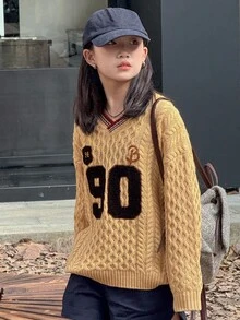 DAZY 青少年女孩日常休闲毛衣，秋季 - 卡其色 - 查看 2