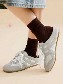 CUCCOO EASI 1 双女式系带圆头平底休闲运动鞋，PU 皮革，灰色，适合休闲、运动、室内外日常穿着 - 灰色 - 查看 3