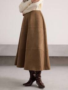 Heiryn French Retro Hazy Suede-Like High Waist Slimming A-Line Skirt - Brown - View 2