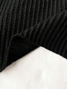 少女学院风高领毛衣，适合年轻、丰满、娇小、优雅、修身、百搭的纯色针织上衣，秋冬季黑色针织衫，可爱毛衣，韩版黑色毛衣，黑色上衣 - 黑色 - 查看 6