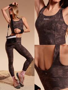 GLOWMODE X Discovery FeatherFit™ Summit Flow Crop Tie-Dye Round Neck U-Back Removable Cups Tank Top Outdoor Hiking Daily Active Wear - Chocolate Brown - View 8