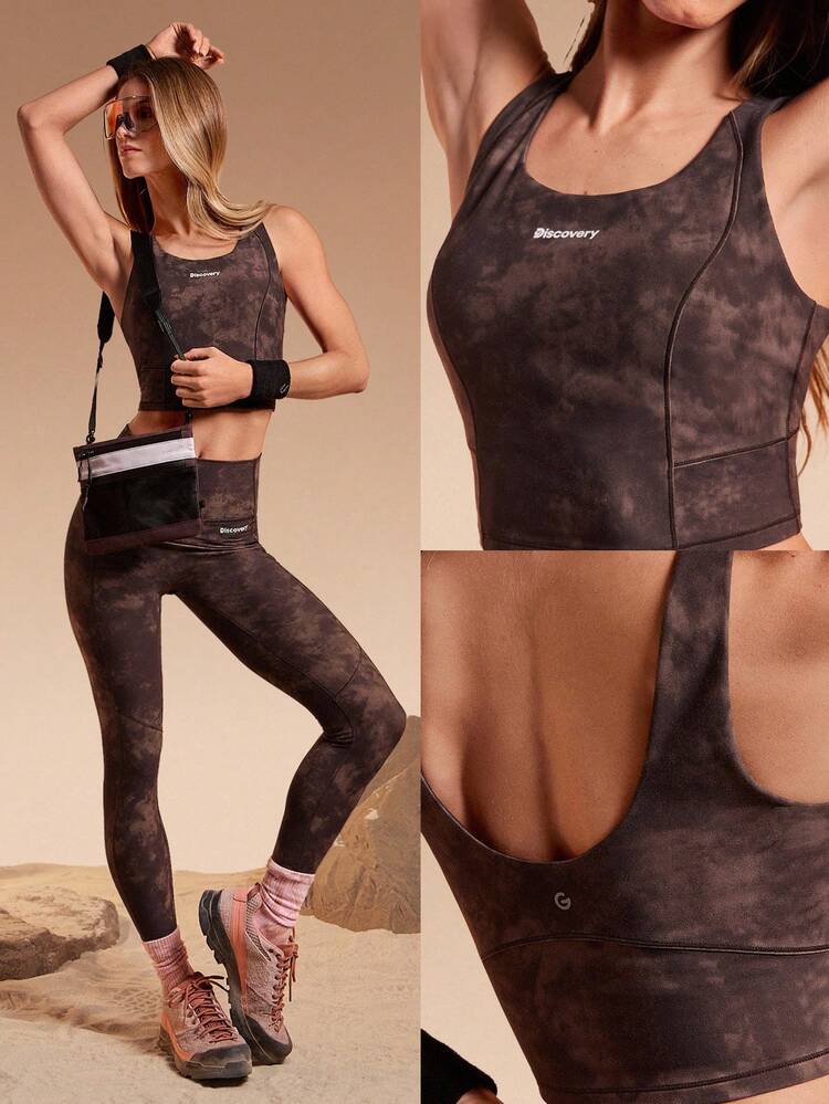 X Discovery FeatherFit™ Débardeur à col rond, dos en U, avec bonnets amovibles, imprimé tie-dye, pour la randonnée et les activités de plein air