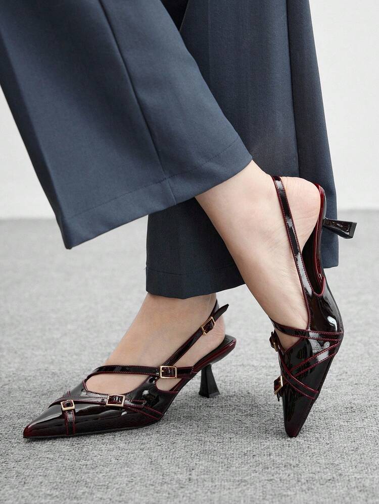 CUCCOO BIZCHIC 6cm Gradient Burgundy Mule Heels For Women