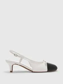CUCCOO BIZCHIC Sapatos de salto alto femininos, pretos e brancos, elegantes, novos, com laço, patchwork, costas nuas, leves, para uso diário - Branco - Ver 2