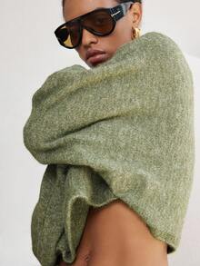 SHEIN Luminelle 高领蝙蝠袖毛衣和针织裙 - 綠色 - 查看 8