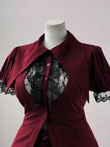 Sweetra Plus Size Women's Casual Black Short Sleeve Shirt, Rave - Burgundy - View 6