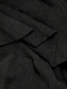 SHEIN MOD Women's Black & White Contrast Color Ruffle Sleeve Knit Dress In Fall/Winter - Black - View 6