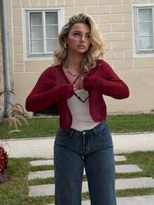 Jeta Ari Women Solid Fitted Short Cropped Long Sleeve Lightweight Casual Cardigan For Summer