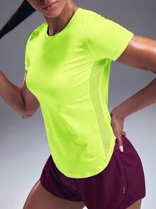 Powerista Neon Green Contrast Mesh Sports Tee Gym Women Shirts