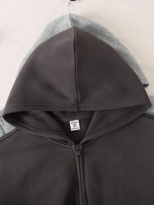 SHEIN 2 件套青少年女孩休闲可爱日常舒适简约针织连帽长袖运动衫夹克套装，适合秋冬季外出、上学和休闲聚会 - 灰色 - 查看 5
