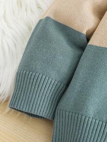 SHEIN Young Boy Striped Crew Neck Long Sleeve Sweater And Knit Pants Casual Set, Autumn/Winter