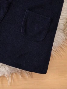 SHEIN Baby Girls Collared Sleeveless Dress & Jacket Co-Ord Set Toddler Girl Navy Dress Baby Girl School Outfit Toddler Girl Skirt Set Toddler Uniform Set Toddler Girl Clothes - Navy Blue - View 8