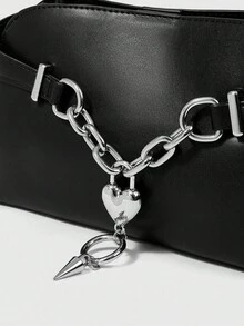 ROMWE Grunge Punk Women's Solid Color Chain Decor Shoulder Bag - Black - View 6