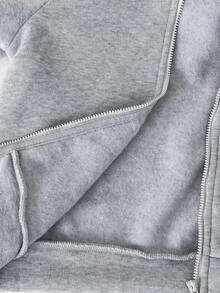 SHEIN Young Boys Casual Jacket Wtt Official Website, Boys' Winter Coat, Hooded Zip-Up Sweatshirt, School, Basic Tops, Winter Tops, Suitable For Spring, Summer, Autumn, Winter School, Garden, Beach, Birthday Fall - Grey - View 7