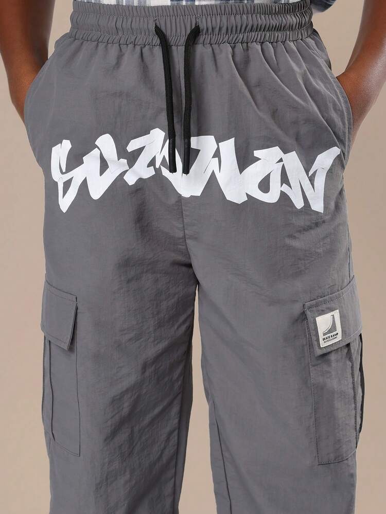 Short Sleeve Check Print Shirt With Nylon Jogger Pants