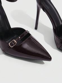 CUCCOO SZL Tacones altos de moda con diseño de hebilla y espalda descubierta para mujer - Café integral - Ver 6