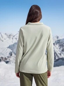 In My Nature 女士休闲百搭半拉链长袖户外羊毛夹克 - 綠色 - 查看 3