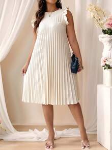 SHEIN Clasi Plus Ruffle Trim Pleated Dress - Khaki - View 8