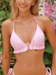 Swim Mod Đồ bơi cổ yếm màu trơn đi biển cho nữ mùa hè - Hồng - Xem 3