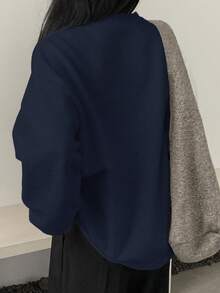 DAZY 女式宽松圆领字母刺绣套头衫 - 藏蓝色 - 查看 3