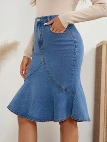 EMERY ROSE 女式蓝色休闲牛仔迷你裙
