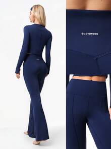 GLOWMODE 31" FeatherFit™-Warm HeatForm Soft Chill Stretchy High-Rise Waist Front Seam Zipper Side Pockets Leggings Low-Impact Yoga Pilates Studio Daily Casual Fall Winter - Dark Blue - View 8