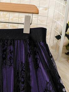 DreamSkyne 大码女式蕾丝拼布休闲百搭半身裙 - 紫色 - 查看 5