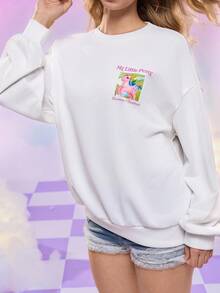 My Little Pony X SHEIN 字母与卡通图案圆领长袖套头衫 - 白色 - 查看 7