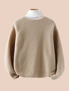 Franclia 女士柔和杏色绒毛V领开衫上衣和几何图案长裤两件套服装，女士开衫套装，女士休闲套装，家居服舒适套装