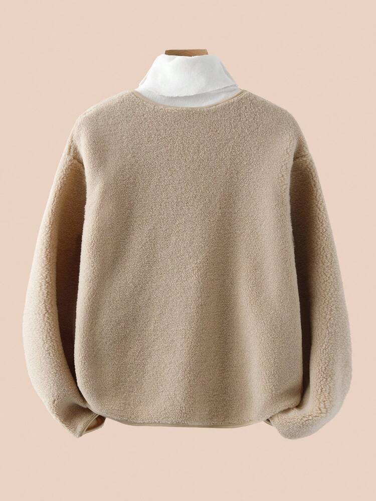 Franclia 여성용 젠틀 애프리콧 퍼지 브이넥 가디건 탑과 기하학 패턴 바지 투피스 의상 세트 여성 가디건 세트 코디 세트 여성 캐주얼 세트 라운지 웨어 컴피 세트 - 살구색 - 보기 5