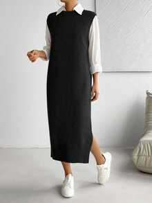 SHEIN LUNE Vestido versátil y práctico para el día a día de las mujeres - Negro - Ver 3