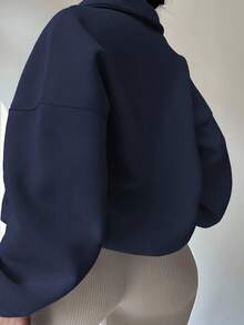 EMERY ROSE Sudadera holgada con media cremallera, cuello y estampado de estrella, para mujer talla grande, de uso casual y para ir al trabajo, otoño - Azul Marino - Ver 2