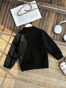 SHEIN 男童休闲图案卫衣、夹克、外套、返校服、可爱上衣、基本款上衣，适合秋冬季上学、度假、旅行、运动 - 黑色 - 查看 9