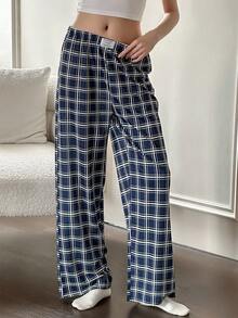 Dream Adore 女式休闲格子印花松紧腰直筒休闲裤格子裤女式格子裤格子睡裤女式休闲裤，秋季 - 彩色 - 查看 1