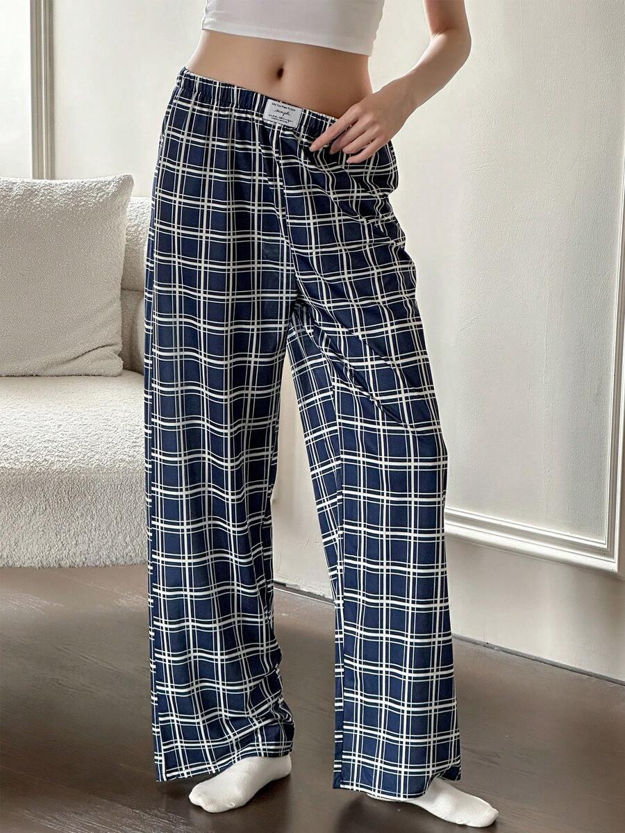 Dream Adore 女式休闲格子印花松紧腰直筒休闲裤格子裤女式格子裤格子睡裤女式休闲裤，秋季 - 彩色 - 查看 1