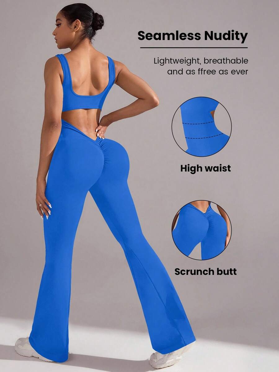 Core Rhythm Seamless Yoga Jumpsuit/Sexy Backless/Deep V Back/Casual & Sports All Match