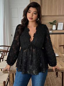 Weeklong Áo cánh dự tiệc vải jacquard ren thanh lịch cỡ lớn cho nữ, trang phục công sở - màu đen - Xem 3