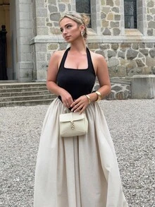 Jeta Ari 黑白撞色连衣裙，露背连衣裙，长裙，节日连衣裙，1 件女士露背撞色连衣裙，优雅无袖，适合日常穿着、外出、通勤、度假、约会等场合 - 彩色 - 查看 1