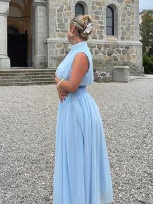 Jeta Ari 女士优雅高领高腰喇叭裙，女士夏装，春夏服装，沙滩装，通勤装，优雅装，性感装，度假装，海滩装，波西米亚装，夏威夷装，音乐节装，浪漫装，约会装，婚礼季装，毕业礼服，舞会装，演出服，音乐会装，工作服 - 藍色 - 查看 5