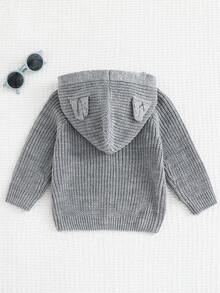 Cozy Pixies 新生男婴休闲百搭3D耳朵连帽长袖开衫毛衣 - 灰色 - 查看 2