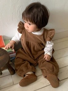 DAZY 婴幼儿女童圆领纯色盖袖连体衣，韩版，秋冬 - 摩卡棕 - 查看 8
