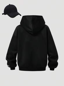 少女休闲日常百搭舒适字母贴布宽松长袖针织卫衣，适合上学、花园、海滩、生日、春、夏、秋、冬等各种场合。 - 黑色 - 查看 5