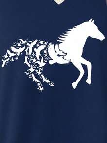 EMERY ROSE Casual Bird & Horse Print Long Sleeve T-Shirt, Autumn - Navy Blue - View 5