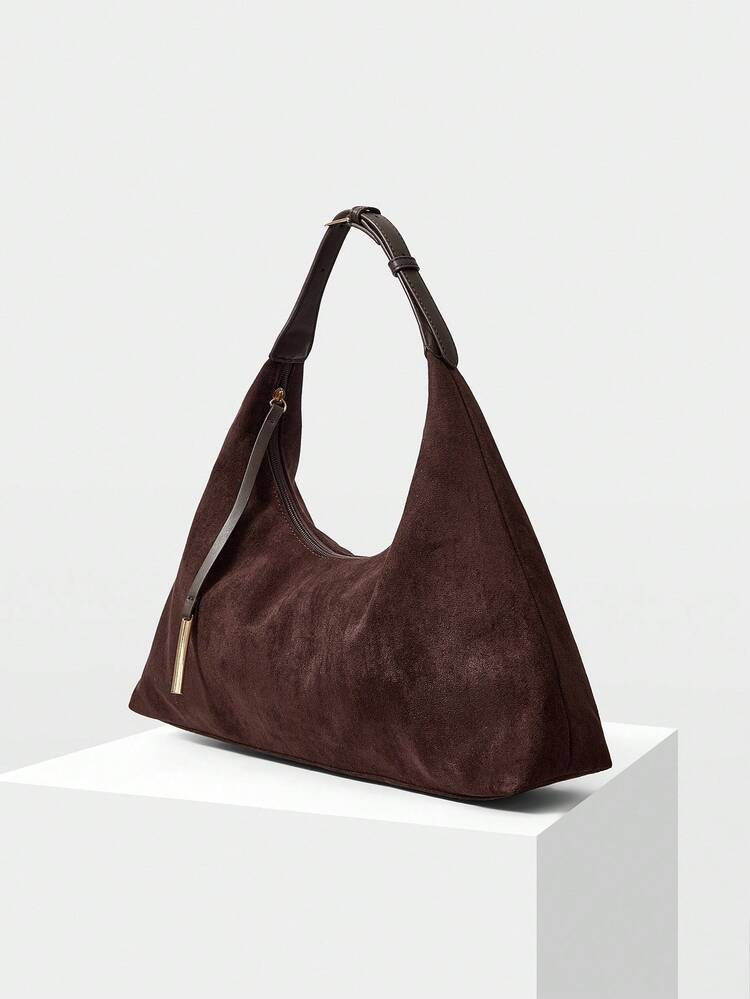MOTF PREMIUM SOLID SUEDE OVERSIZED BUCKET SHOULDER BAG, PERFECTLY MATCHING WITH FALL OUTFITS WOMEN - Coffee - View 3