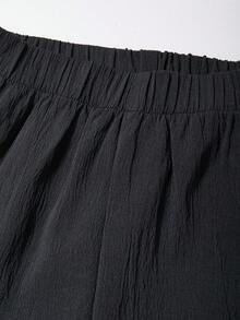 Girls' Casual Versatile Black Pants, With White Horse Embroidery On Top Left, Elastic Waistband, Suitable For Autumn/Winter Outings, Walking, Shopping, Commuting, Can Be Paired With Long Sleeve Tops And Pants - Black - View 5