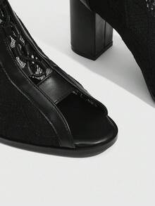 CUCCOO SZL Giày cao gót nữ thời trang gợi cảm với thiết kế lưới, thoáng khí, quai mảnh, thoải mái cho tiệc tùng và dạ hội - màu đen - Xem 9